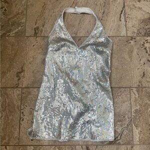 Like New Size Small Silver Sequin Halter Dress Costume